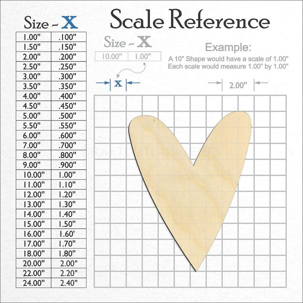 A scale and graph image showing a wood Heart craft blank