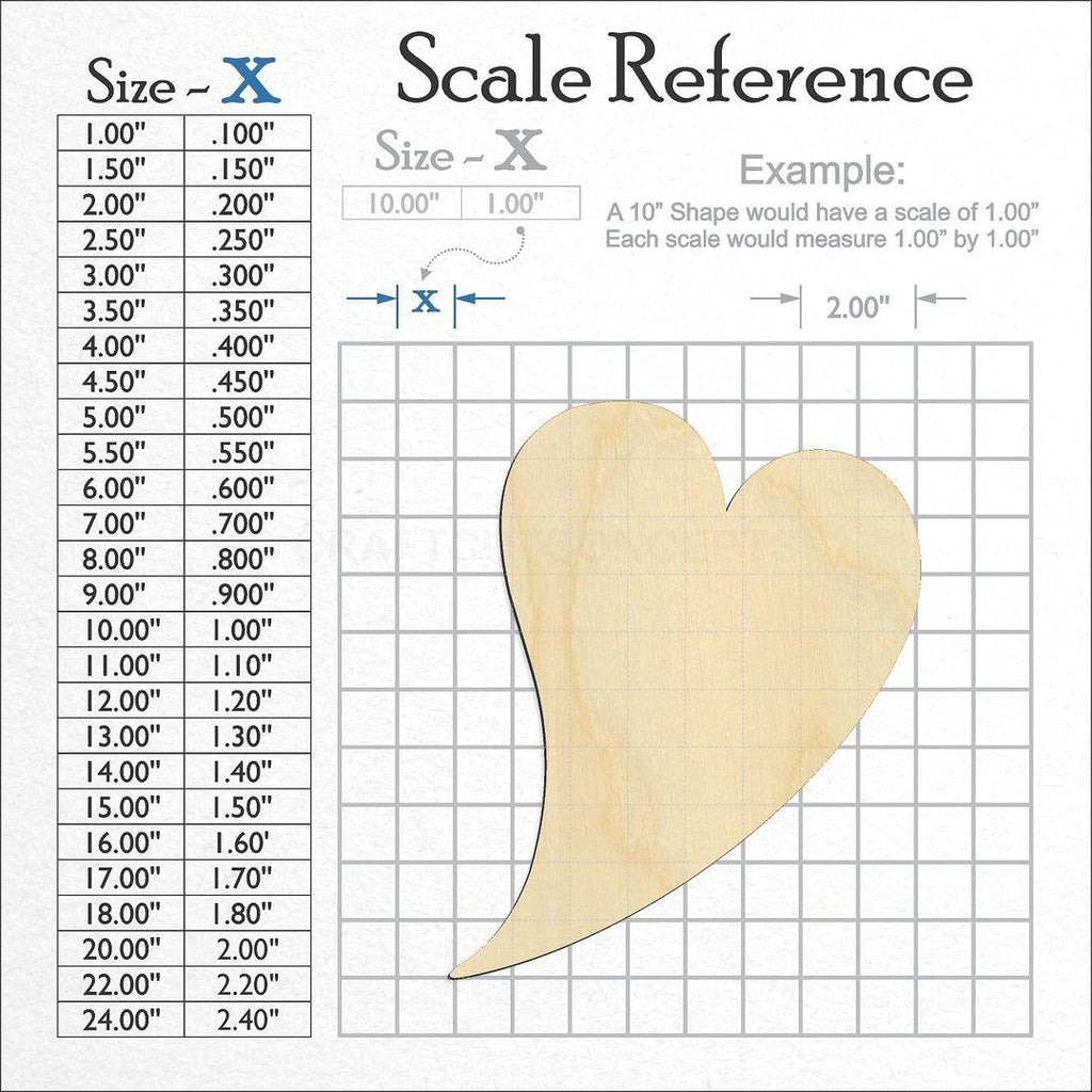 A scale and graph image showing a wood Flying Heart craft blank