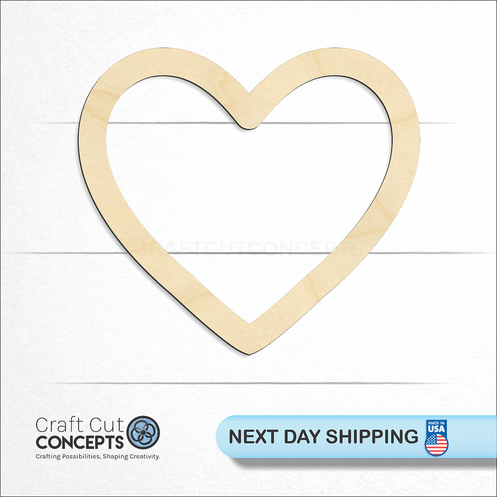 Craft Cut Concepts logo and next day shipping banner with an unfinished wood Hollow Heart craft shape and blank