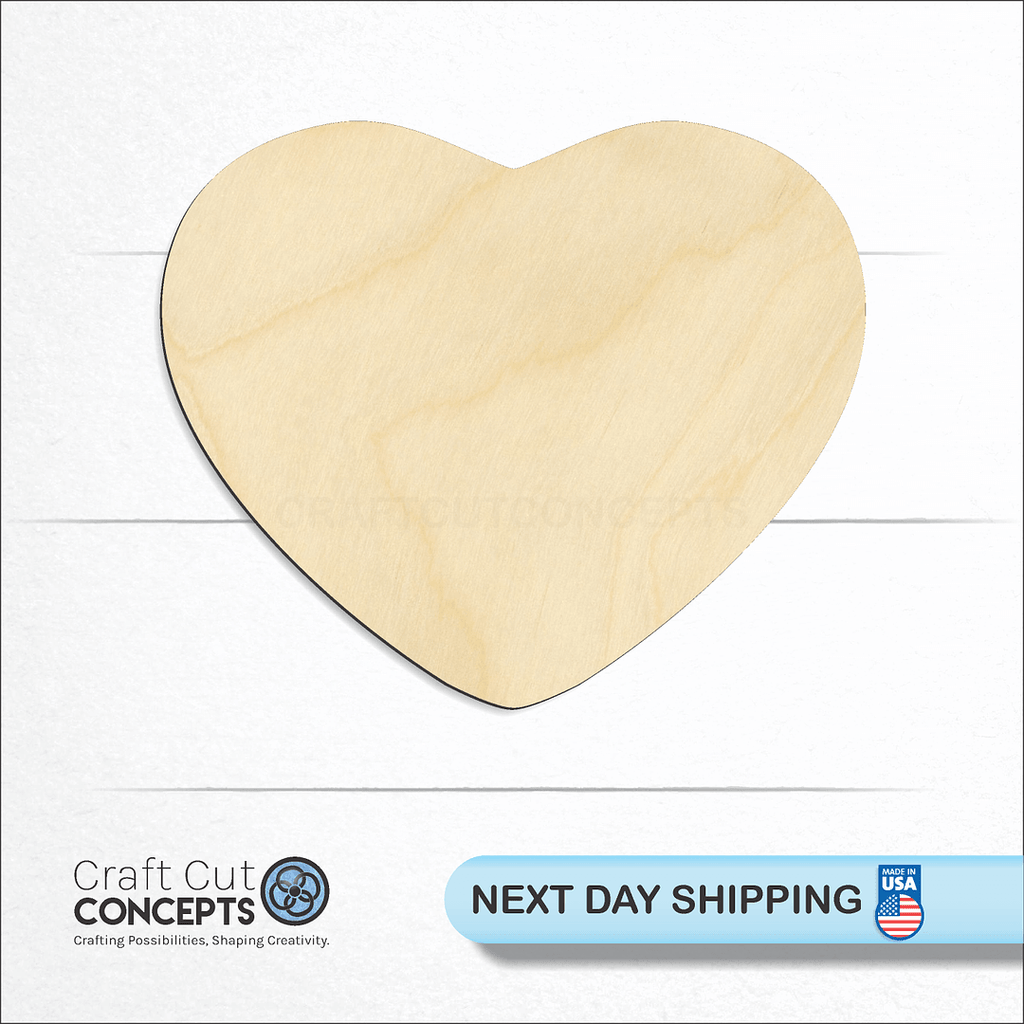 Craft Cut Concepts logo and next day shipping banner with an unfinished wood Fat Heart craft shape and blank