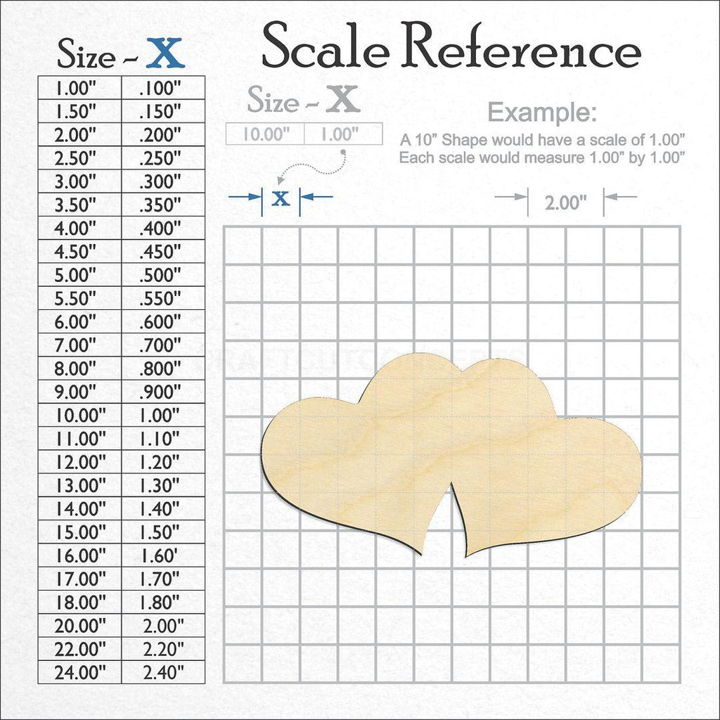 A scale and graph image showing a wood Pair Heart craft blank