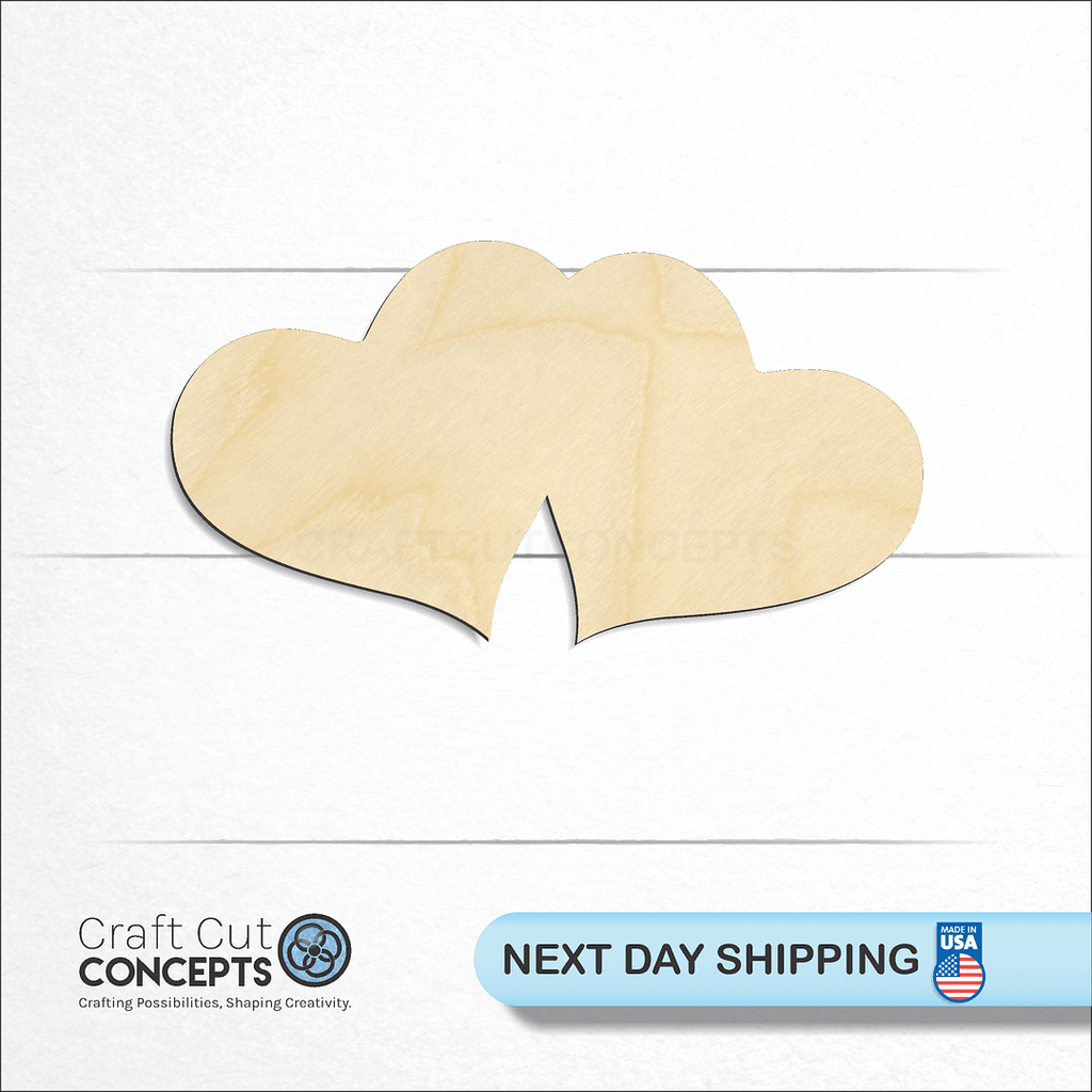 Craft Cut Concepts logo and next day shipping banner with an unfinished wood Pair Heart craft shape and blank