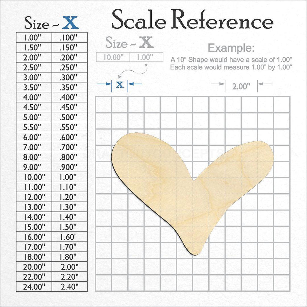 A scale and graph image showing a wood Whimsical Heart craft blank