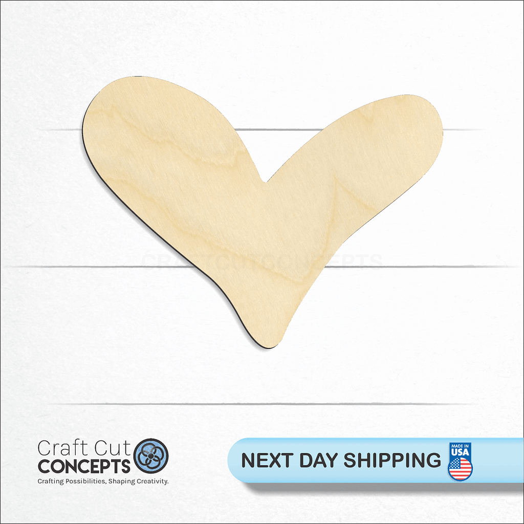 Craft Cut Concepts logo and next day shipping banner with an unfinished wood Whimsical Heart craft shape and blank