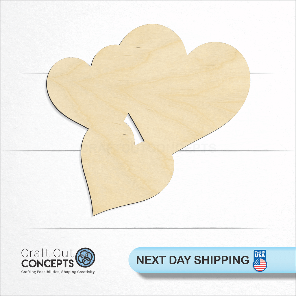 Craft Cut Concepts logo and next day shipping banner with an unfinished wood Three Heart craft shape and blank