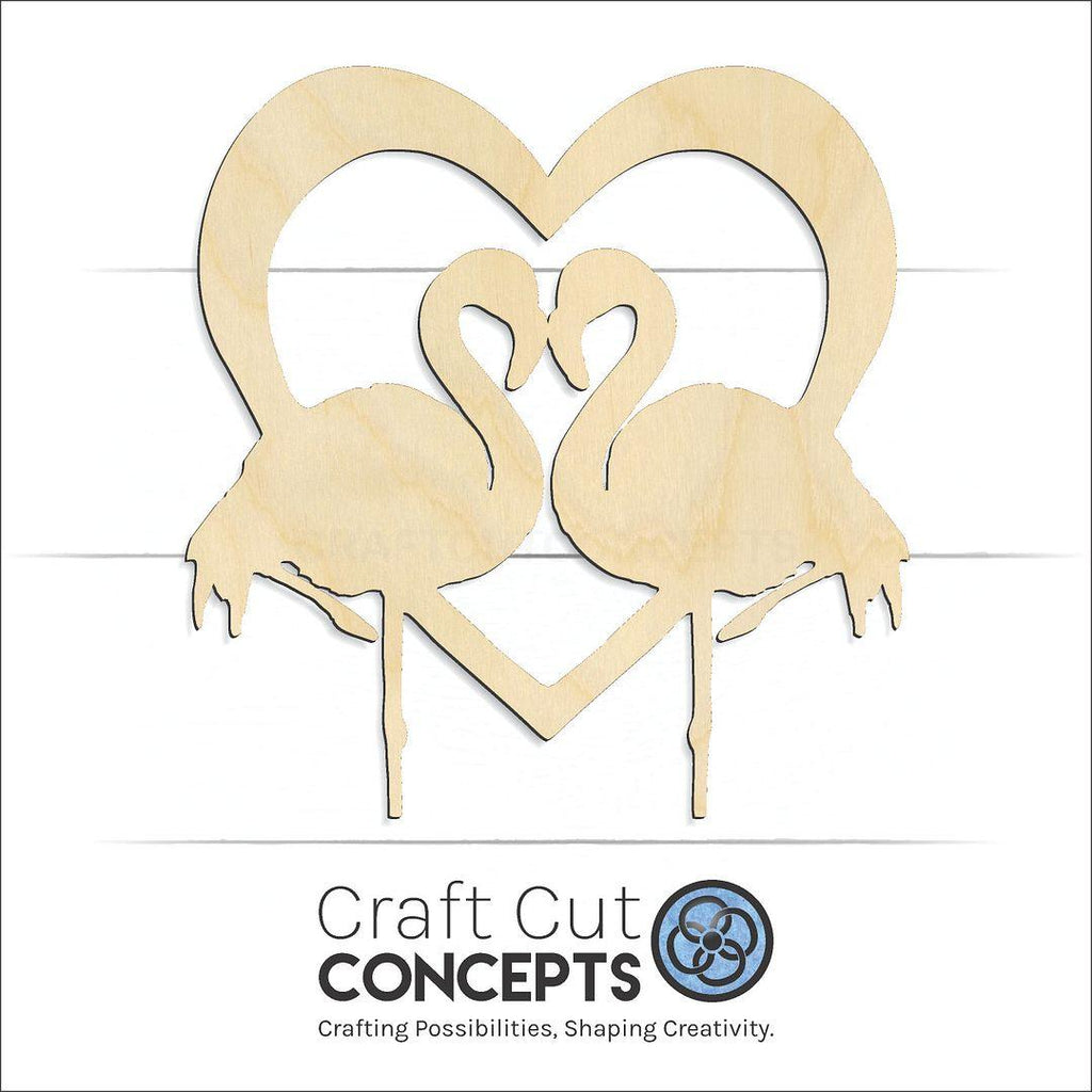 Craft Cut Concepts Logo under a wood Flamingo Heart craft shape and blank