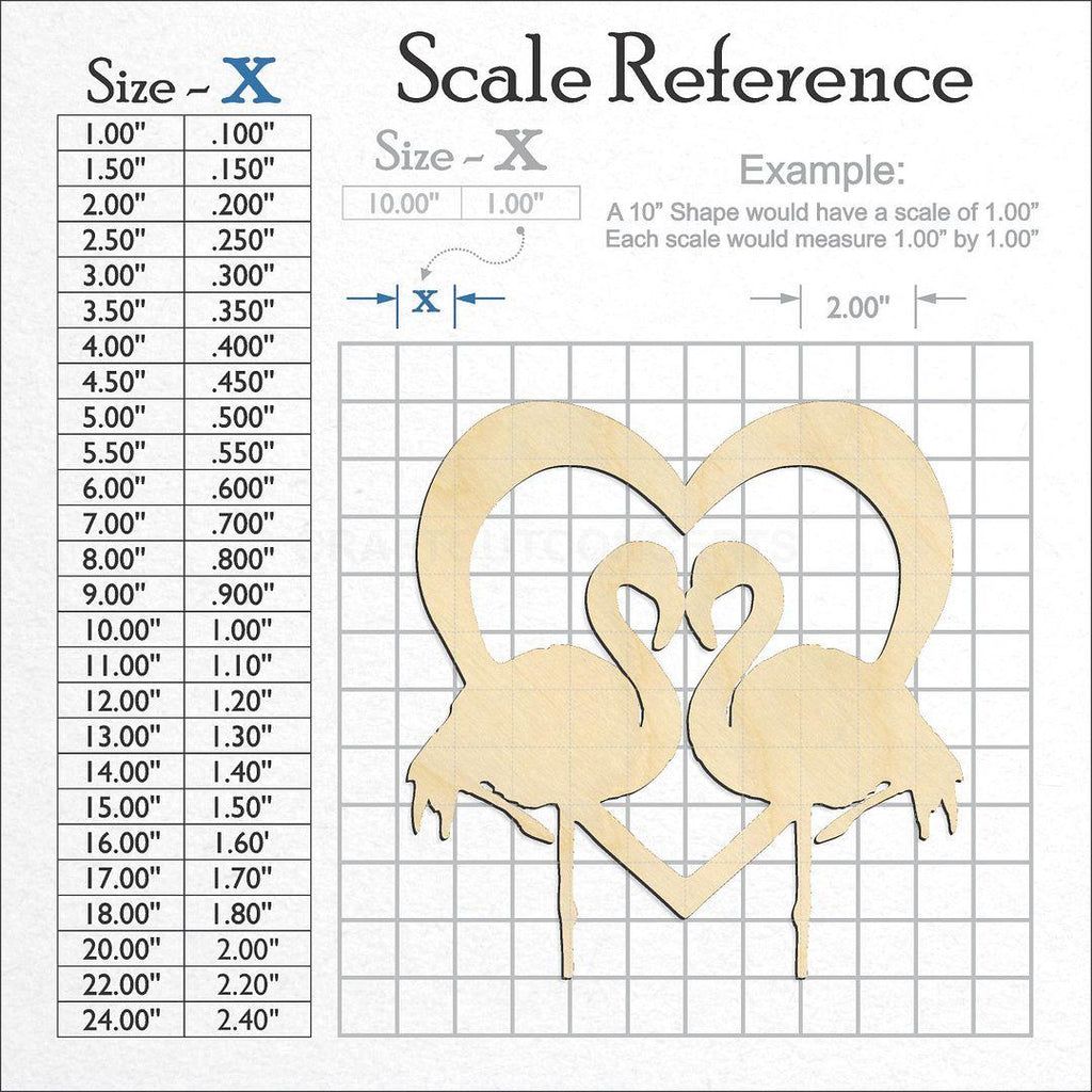 A scale and graph image showing a wood Flamingo Heart craft blank