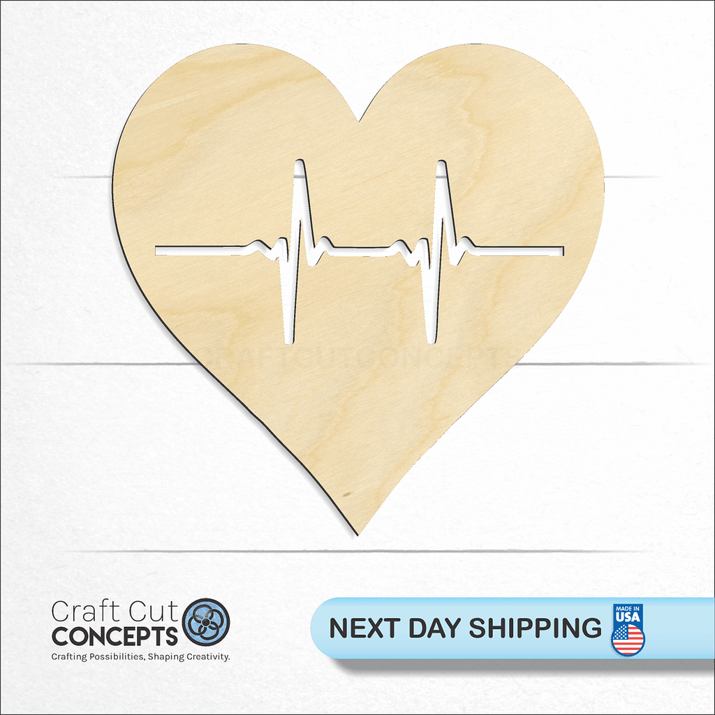 Craft Cut Concepts logo and next day shipping banner with an unfinished wood Heartbeat Heart craft shape and blank