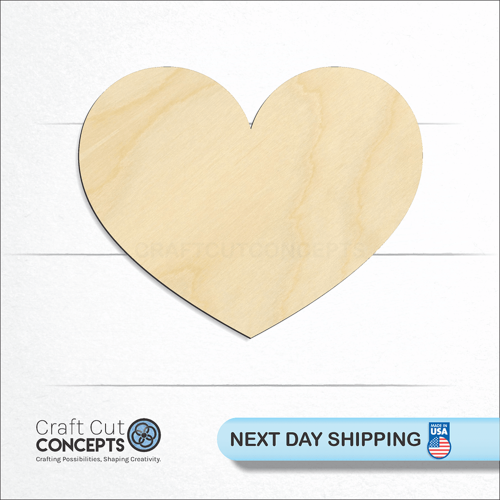 Craft Cut Concepts logo and next day shipping banner with an unfinished wood Heart craft shape and blank