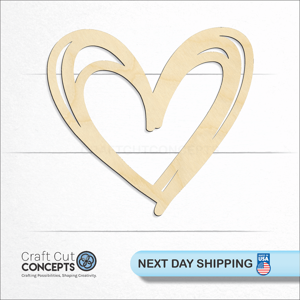 Craft Cut Concepts logo and next day shipping banner with an unfinished wood Scribble Heart craft shape and blank