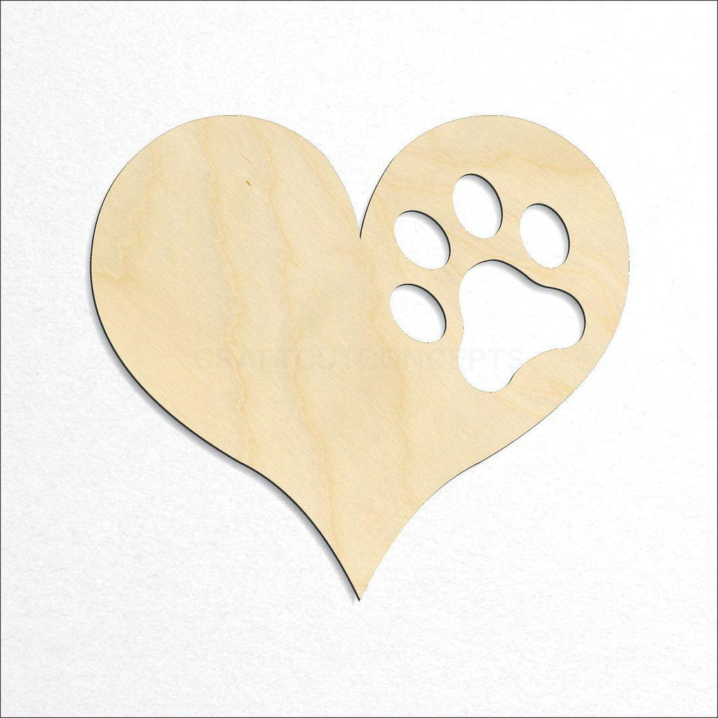 Wooden Paw Print Heart craft shape available in sizes of 2 inch and up