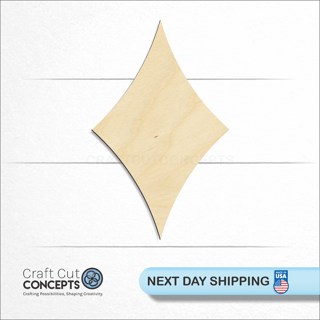 Craft Cut Concepts logo and next day shipping banner with an unfinished wood Curved Diamond craft shape and blank