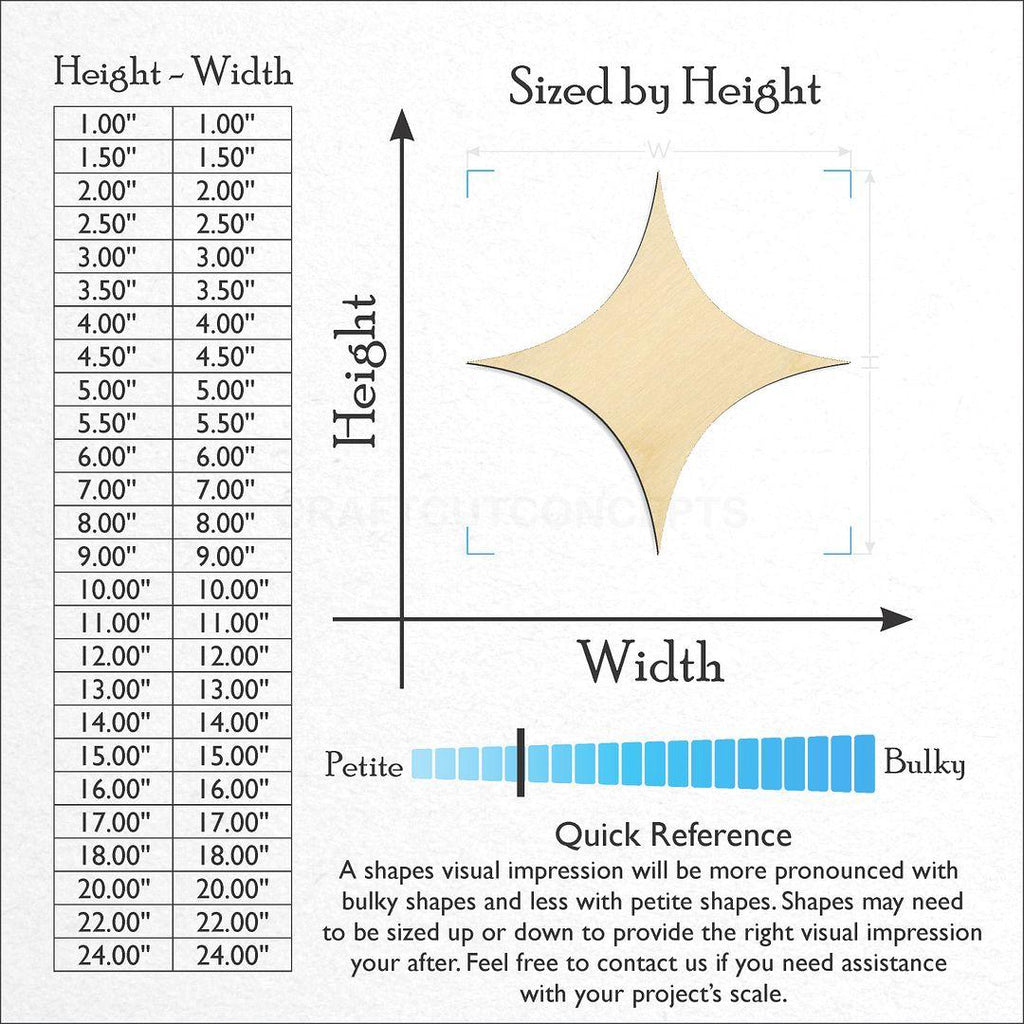 Sizes available for a laser cut Curved Diamond craft blank