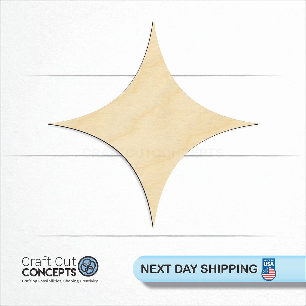 Craft Cut Concepts logo and next day shipping banner with an unfinished wood Curved Diamond craft shape and blank