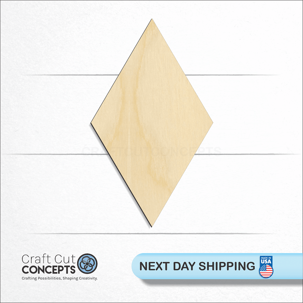 Craft Cut Concepts logo and next day shipping banner with an unfinished wood Diamond craft shape and blank