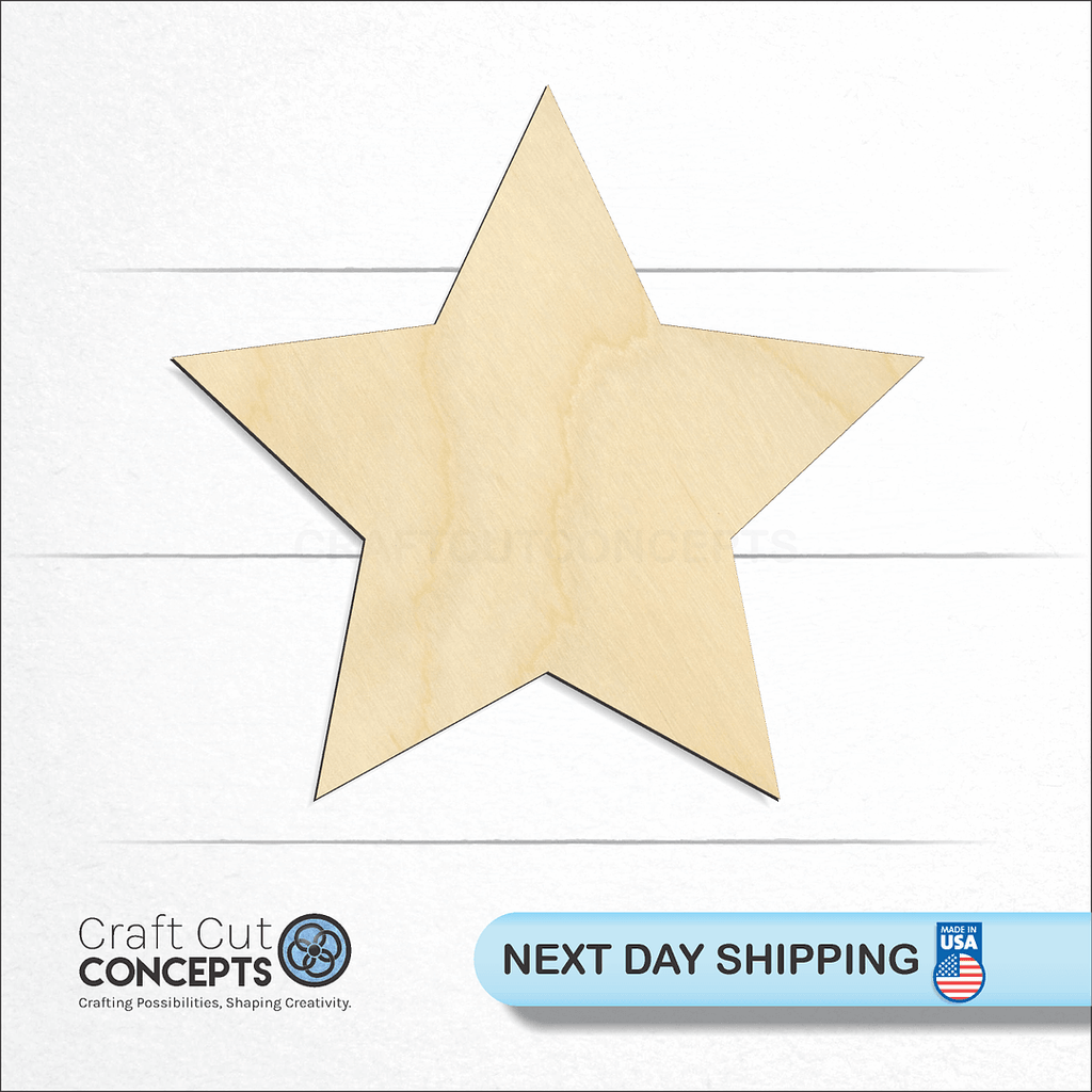 Craft Cut Concepts logo and next day shipping banner with an unfinished wood Medium Star craft shape and blank