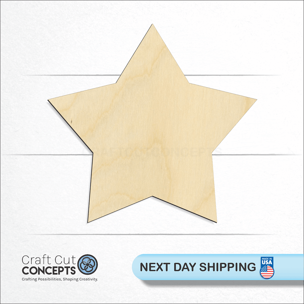 Craft Cut Concepts logo and next day shipping banner with an unfinished wood Fat Star craft shape and blank