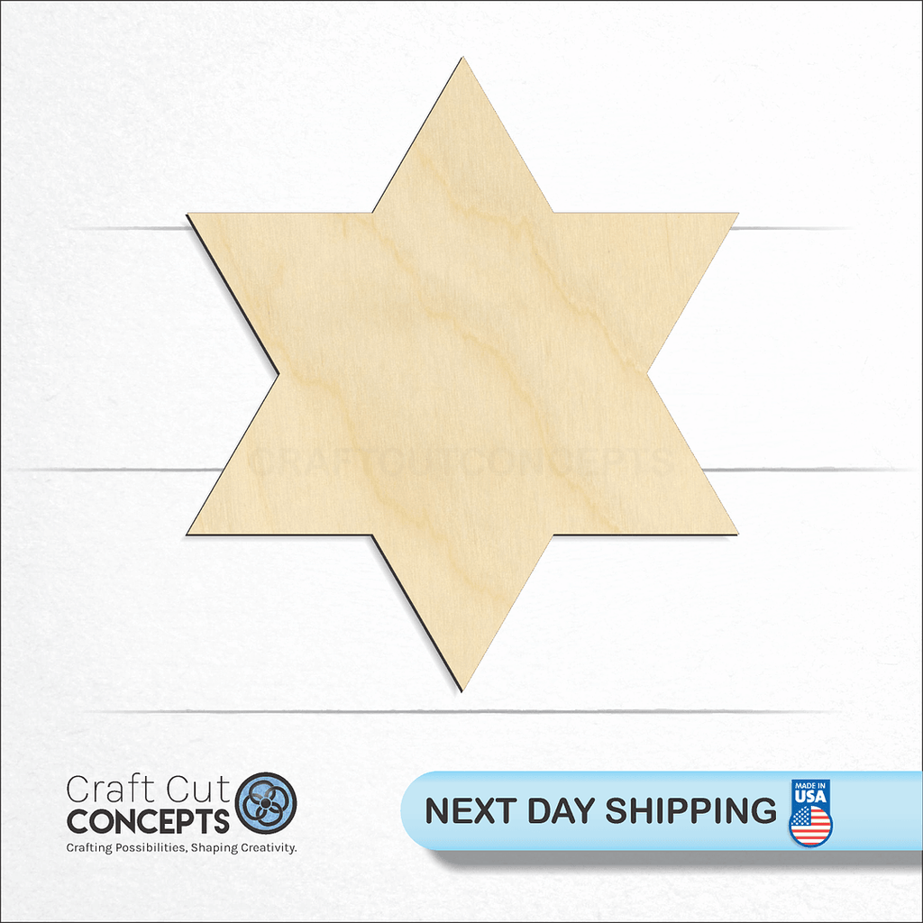 Craft Cut Concepts logo and next day shipping banner with an unfinished wood Six point Star craft shape and blank