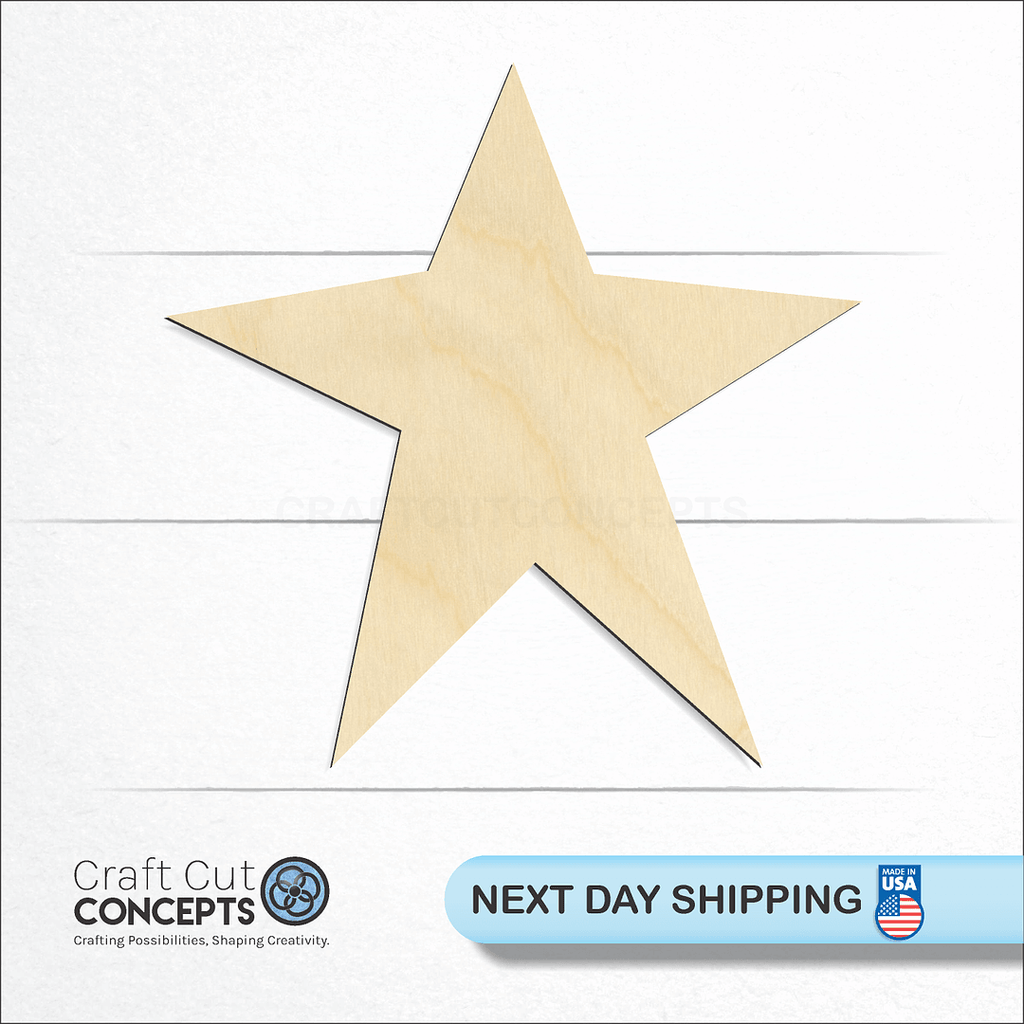 Craft Cut Concepts logo and next day shipping banner with an unfinished wood Star  craft shape and blank