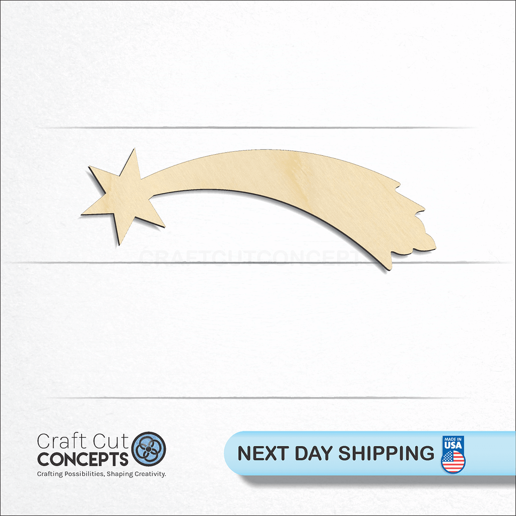 Craft Cut Concepts logo and next day shipping banner with an unfinished wood Shooting Star craft shape and blank