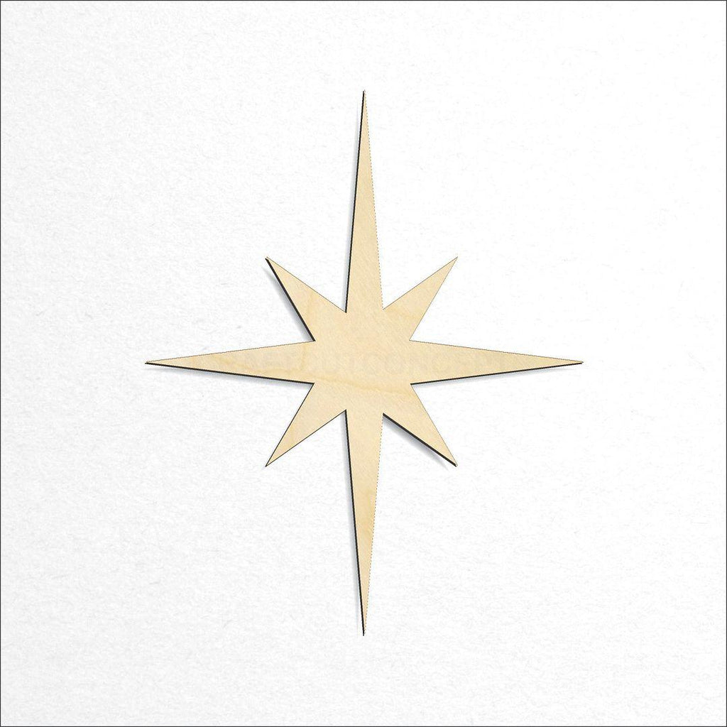 Wooden Sharp North Star craft shape available in sizes of 3 inch and up
