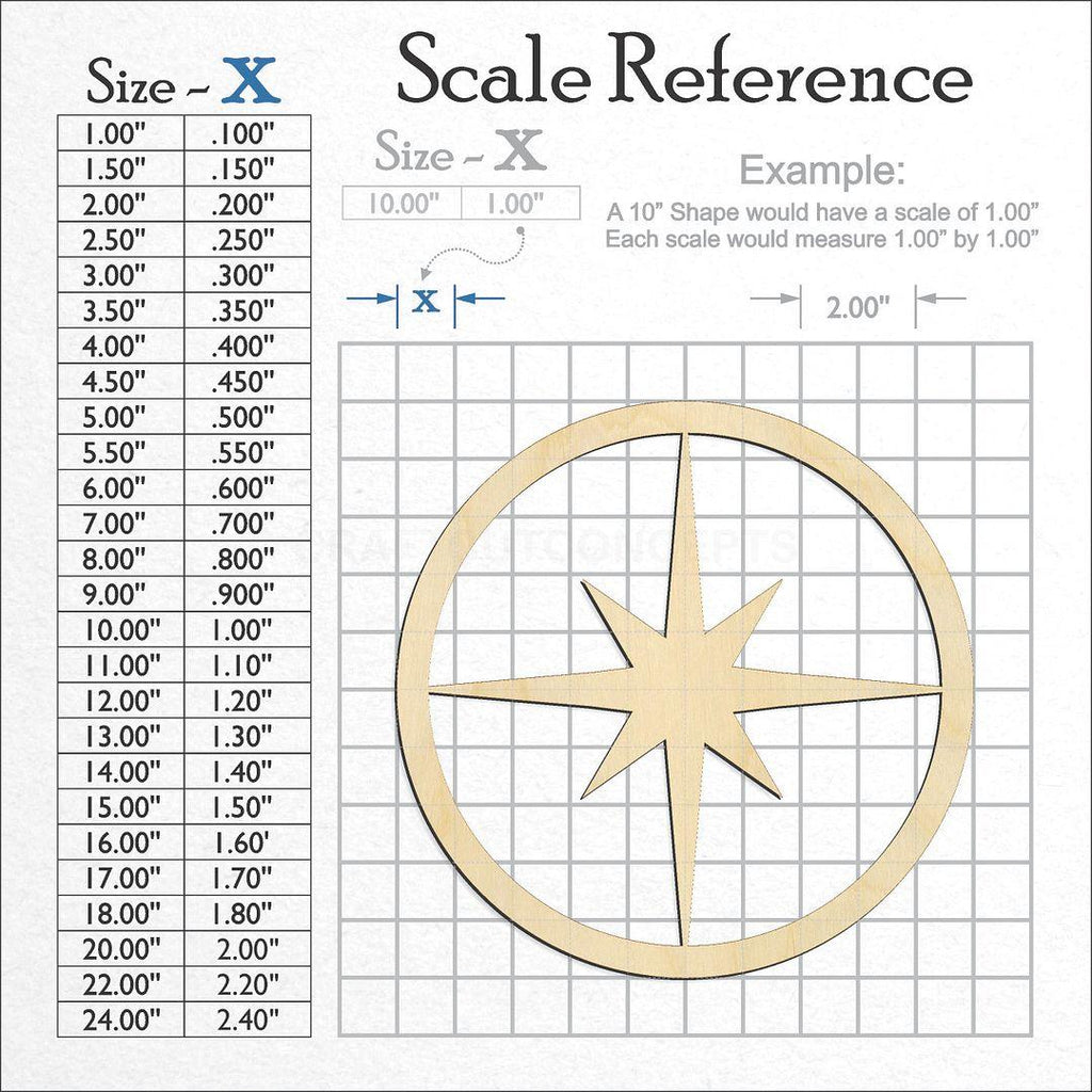 A scale and graph image showing a wood Circled Star craft blank