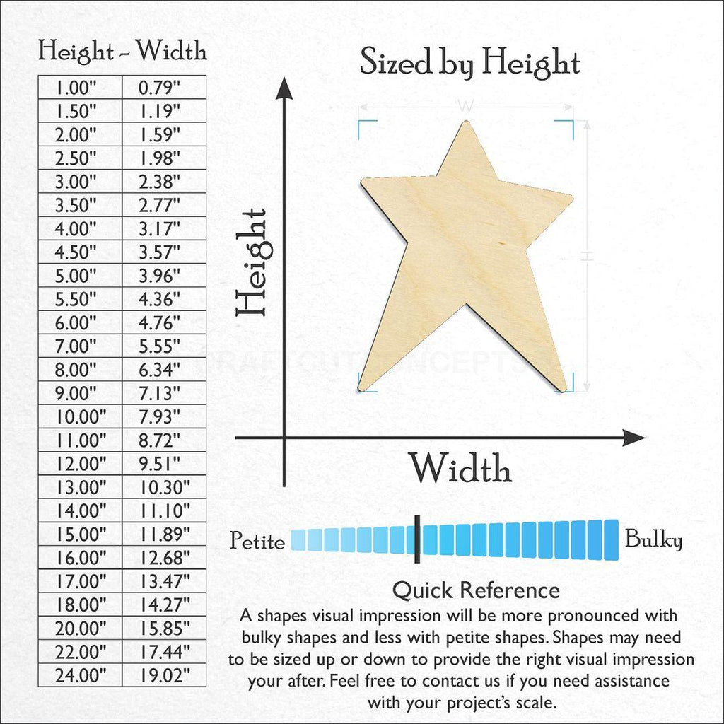 Sizes available for a laser cut Star craft blank