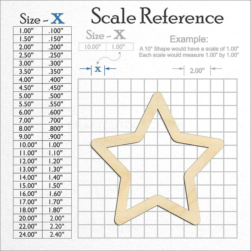 A scale and graph image showing a wood Star Outline craft blank