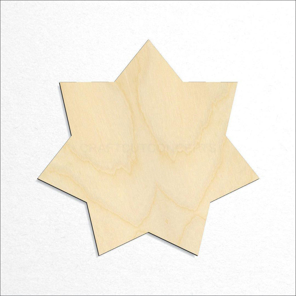 Wooden Star 7 point flower craft shape available in sizes of 1 inch and up