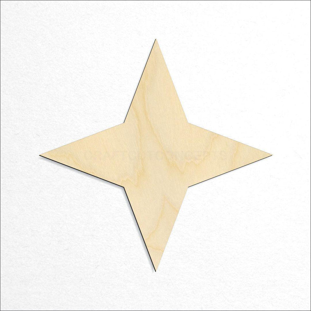 Wooden 4-Point Star craft shape available in sizes of 1 inch and up