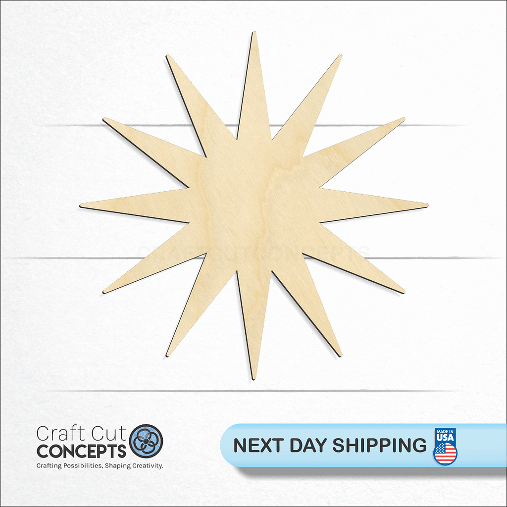 Craft Cut Concepts logo and next day shipping banner with an unfinished wood 12-Point Star craft shape and blank