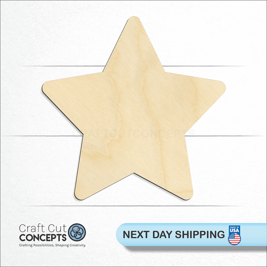 Craft Cut Concepts logo and next day shipping banner with an unfinished wood Star craft shape and blank