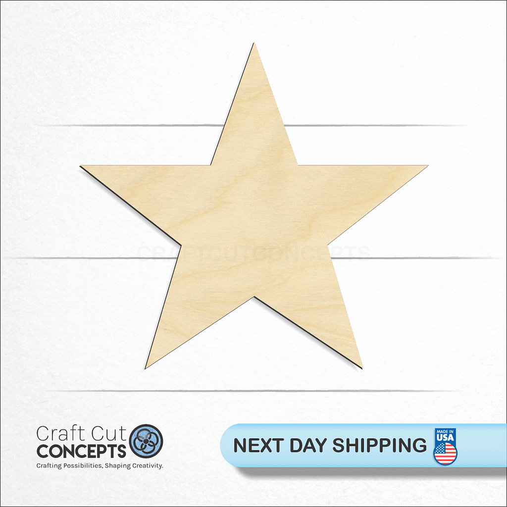 Craft Cut Concepts logo and next day shipping banner with an unfinished wood Star craft shape and blank