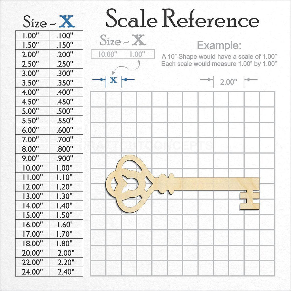 A scale and graph image showing a wood Skeleton Key-2 craft blank