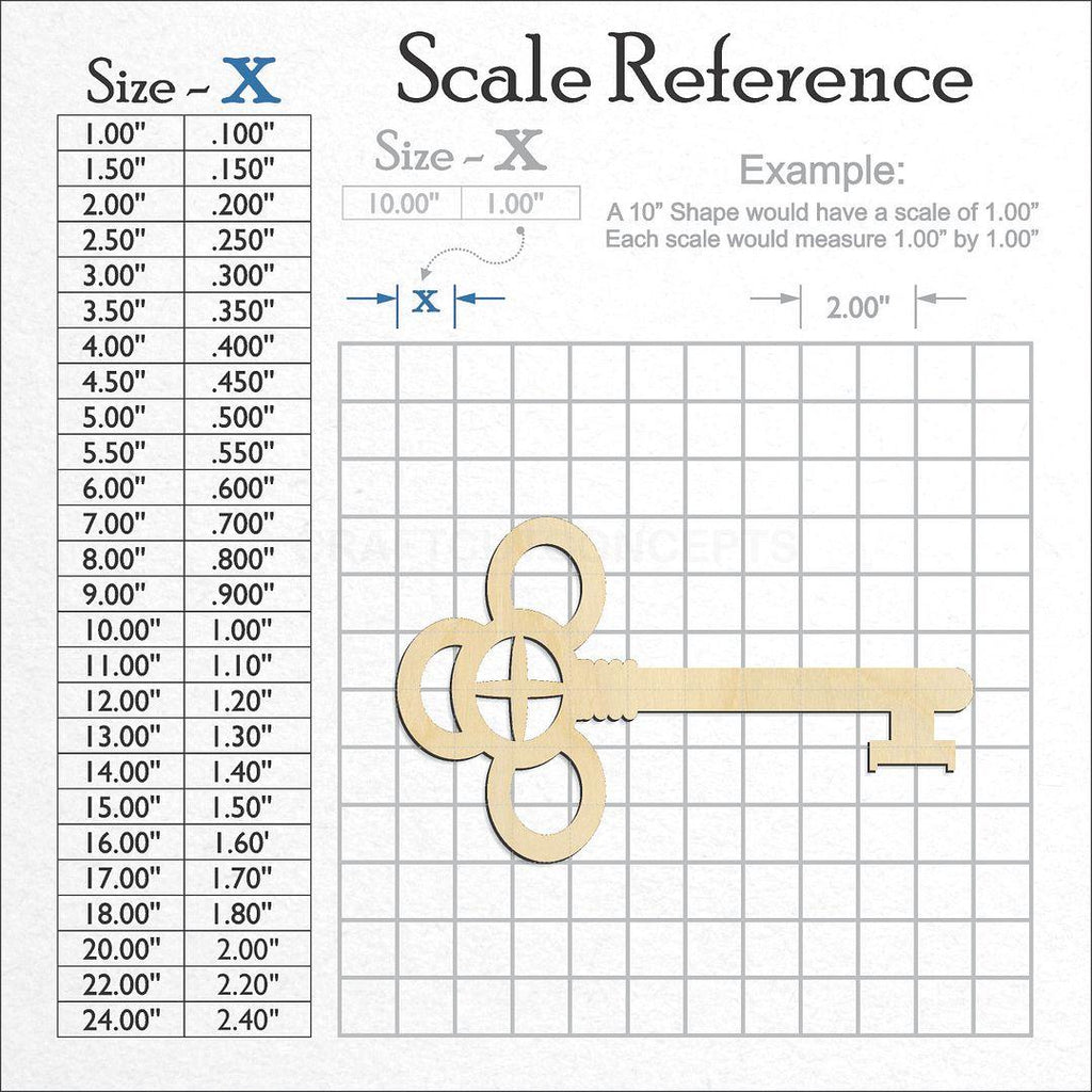 A scale and graph image showing a wood Skeleton Key-3 craft blank