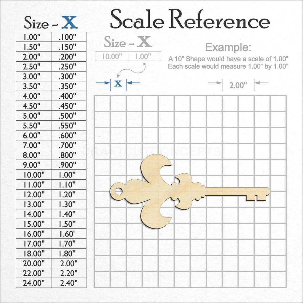 A scale and graph image showing a wood Skeleton Key-4 craft blank