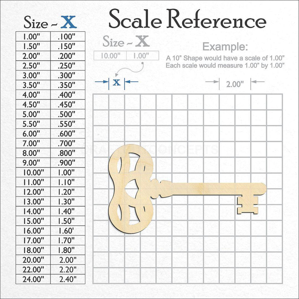 A scale and graph image showing a wood Skeleton Key-5 craft blank