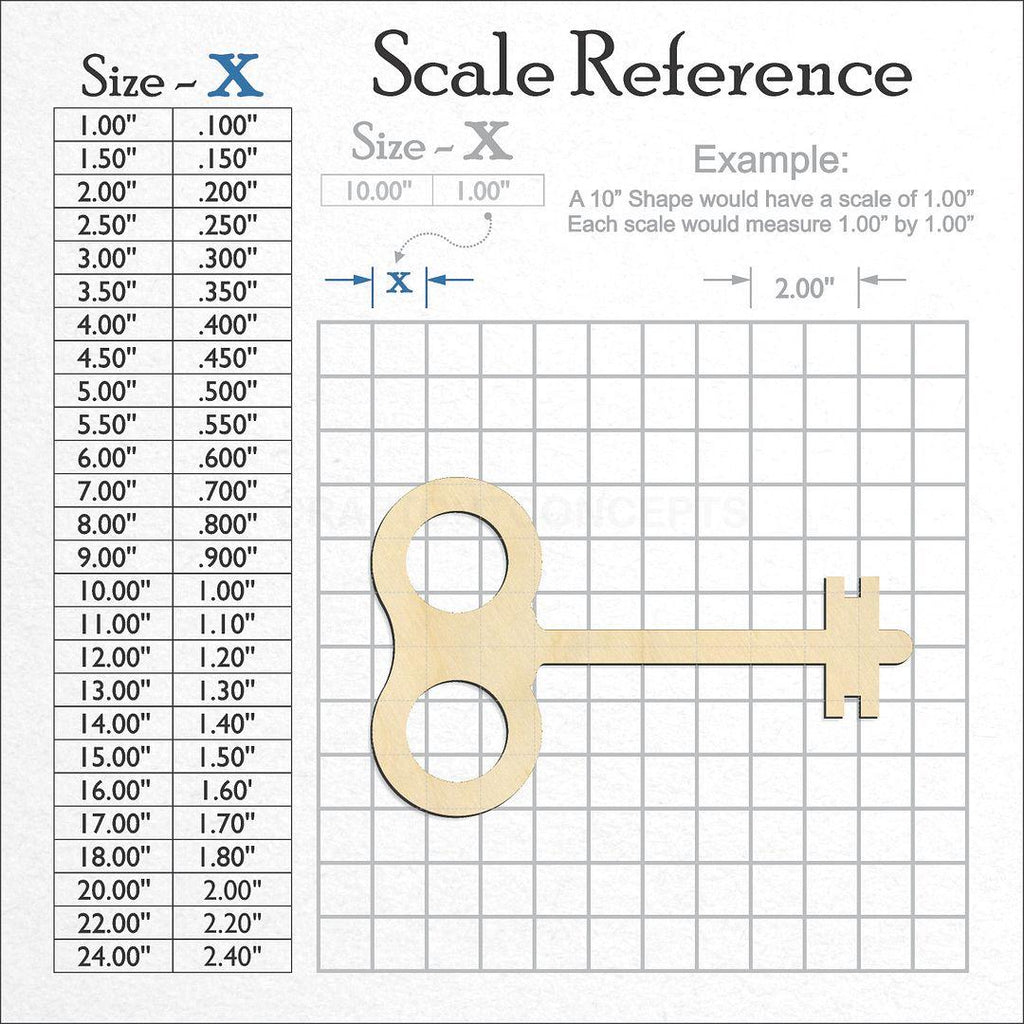 A scale and graph image showing a wood Skeleton Key-6 craft blank