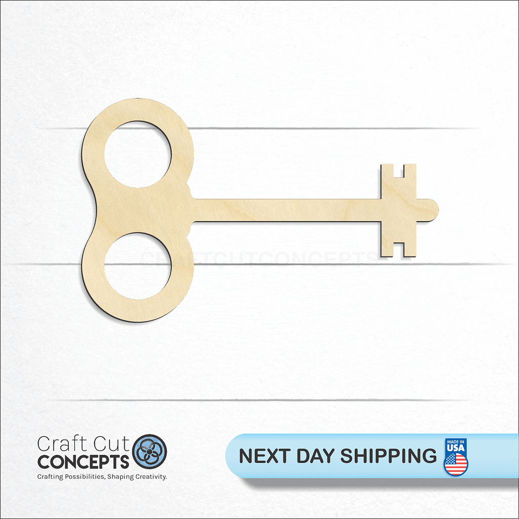 Craft Cut Concepts logo and next day shipping banner with an unfinished wood Skeleton Key-6 craft shape and blank