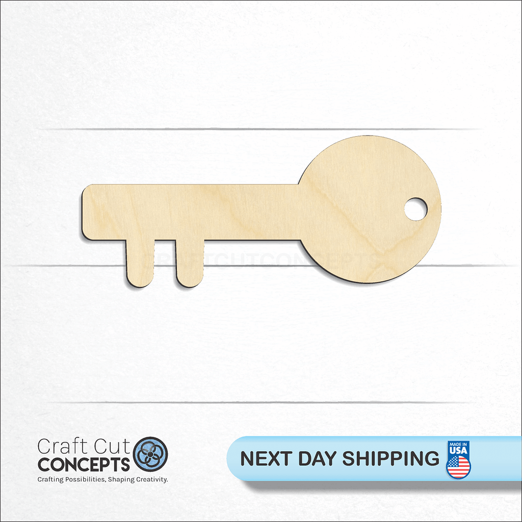 Craft Cut Concepts logo and next day shipping banner with an unfinished wood Key craft shape and blank