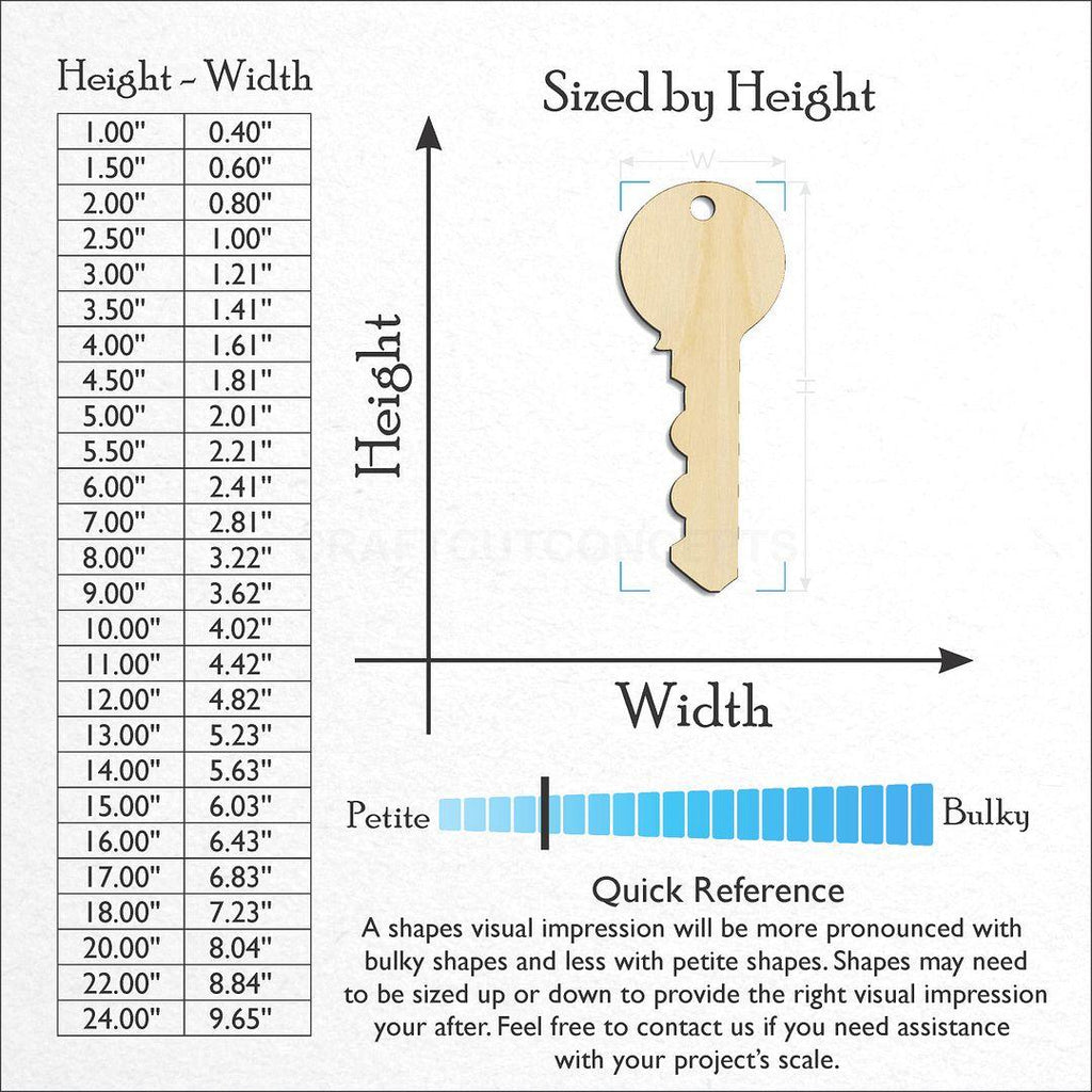 Sizes available for a laser cut Key craft blank