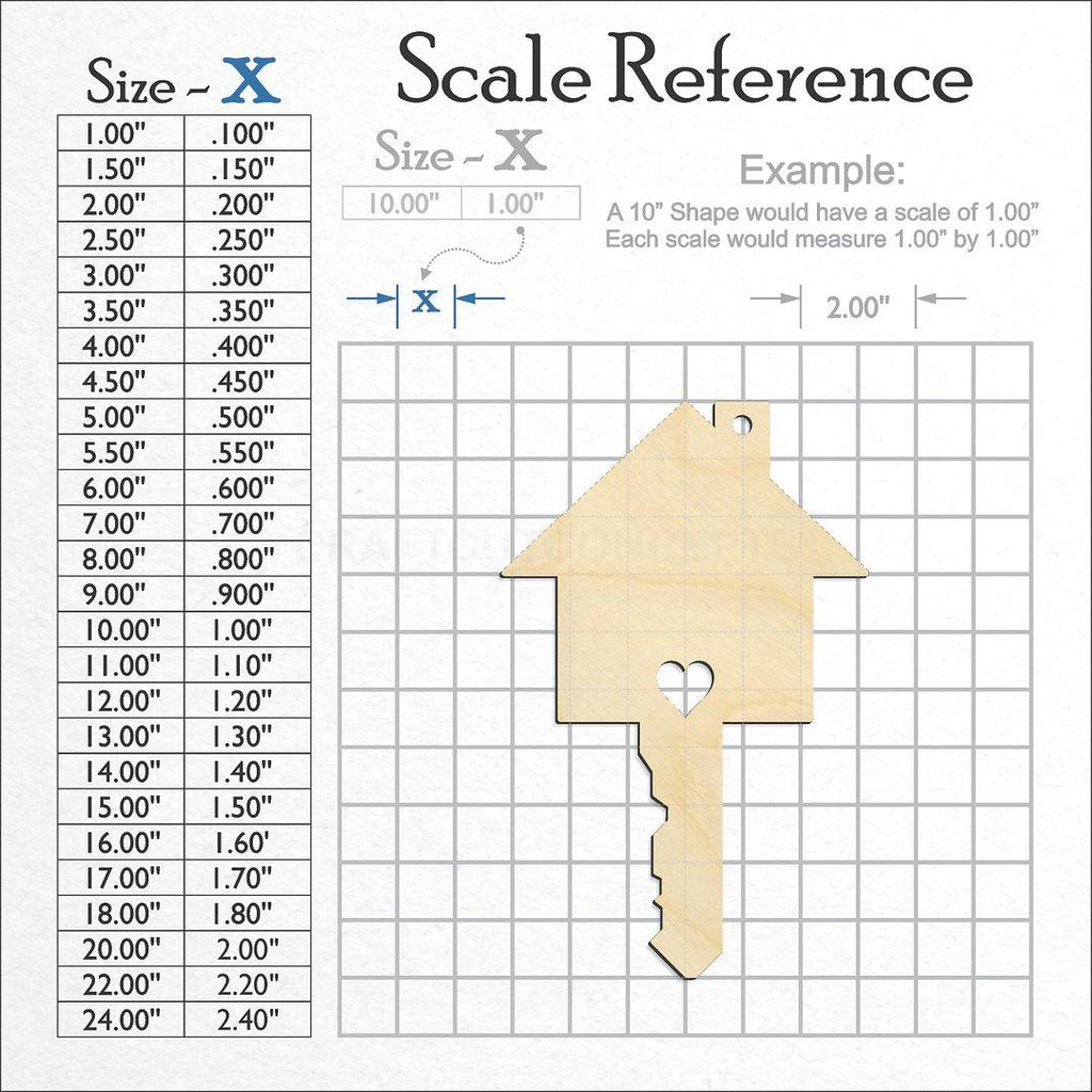 A scale and graph image showing a wood House Top Key craft blank