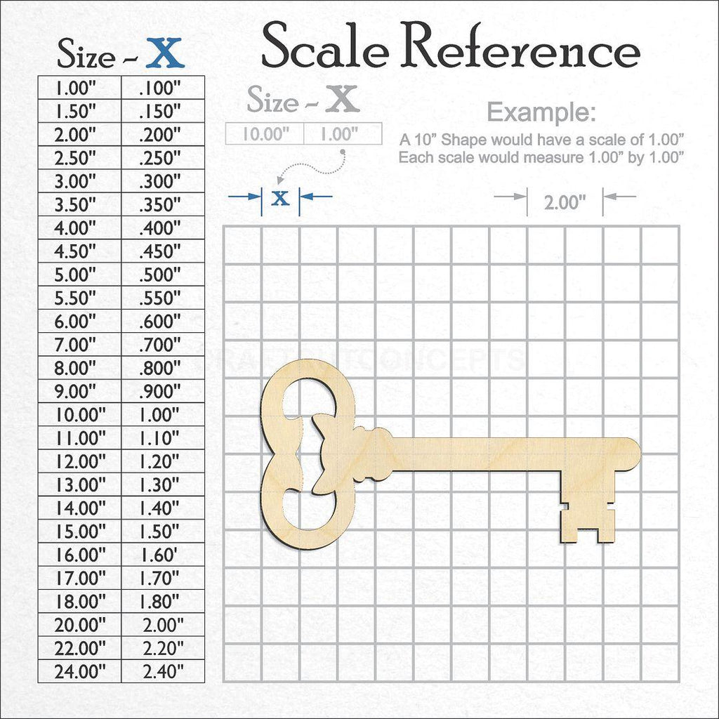 A scale and graph image showing a wood Skeleton Key craft blank