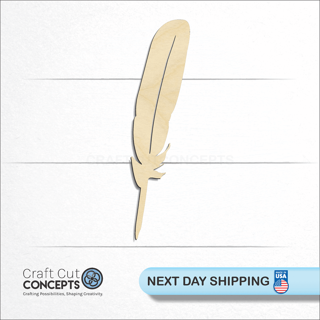 Craft Cut Concepts logo and next day shipping banner with an unfinished wood Feather-6 craft shape and blank