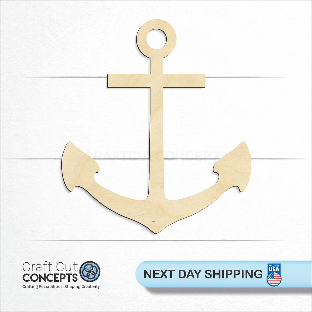 Craft Cut Concepts logo and next day shipping banner with an unfinished wood Anchor-2 craft shape and blank