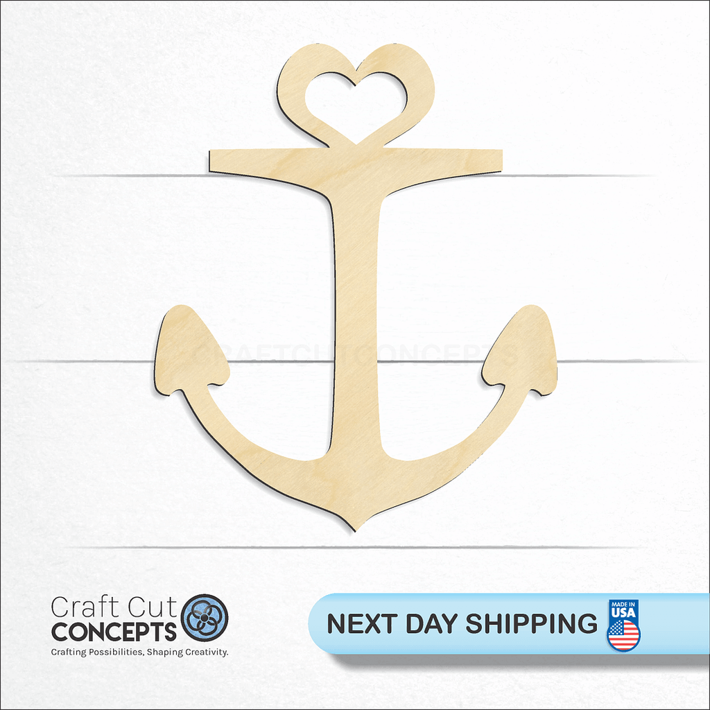 Craft Cut Concepts logo and next day shipping banner with an unfinished wood Anchor-4 craft shape and blank