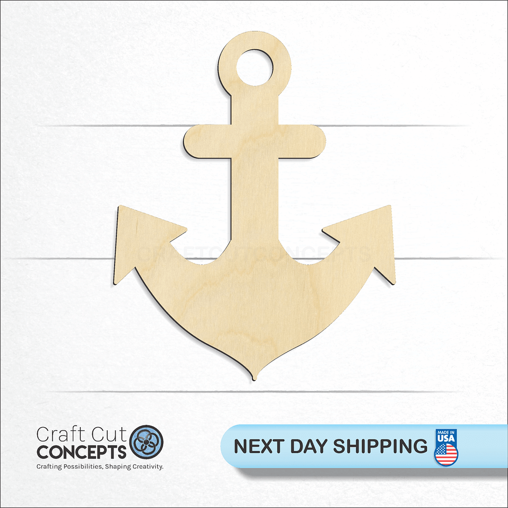 Craft Cut Concepts logo and next day shipping banner with an unfinished wood Anchor-5 craft shape and blank