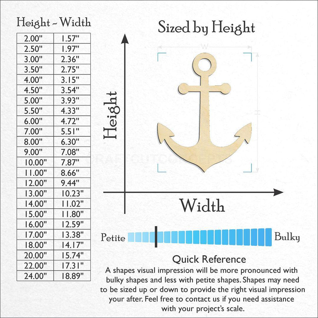 Sizes available for a laser cut Anchor craft blank