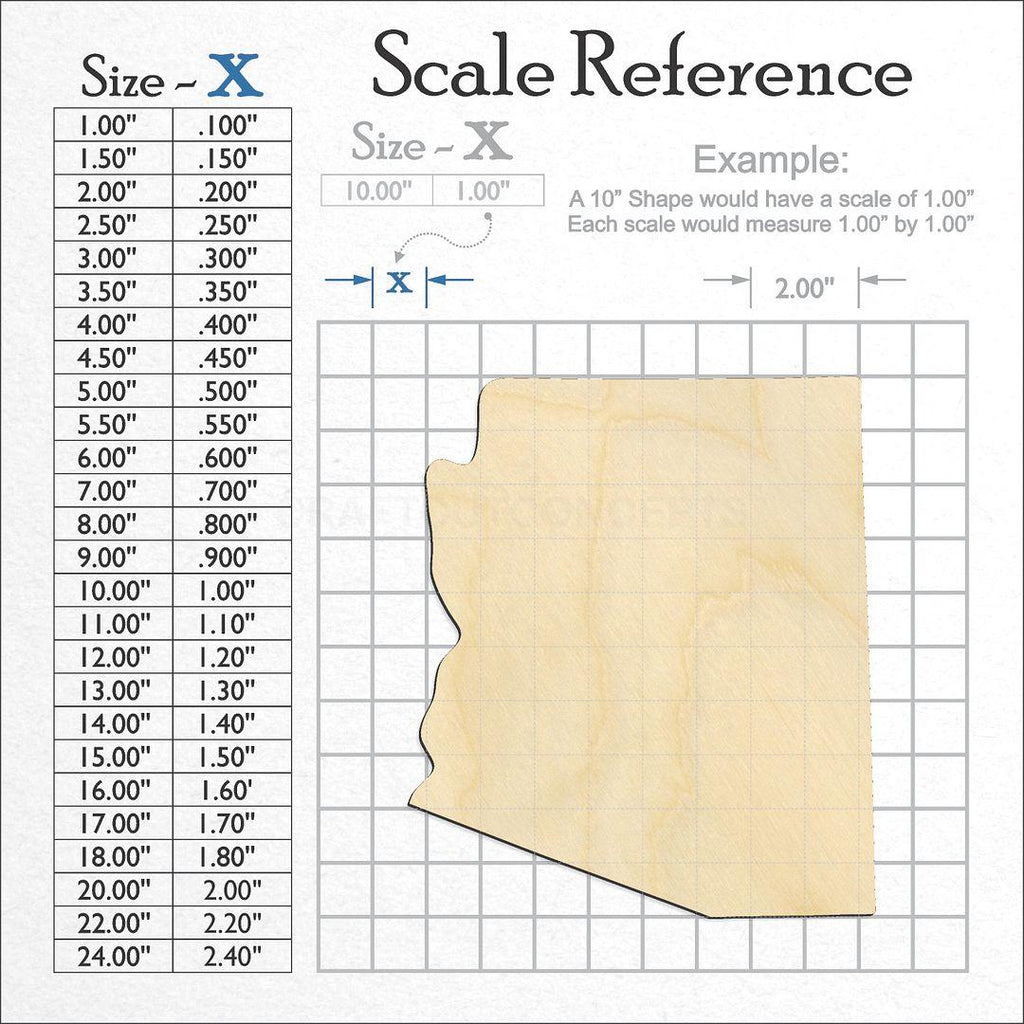 A scale and graph image showing a wood State - Arizona CRAFTY craft blank