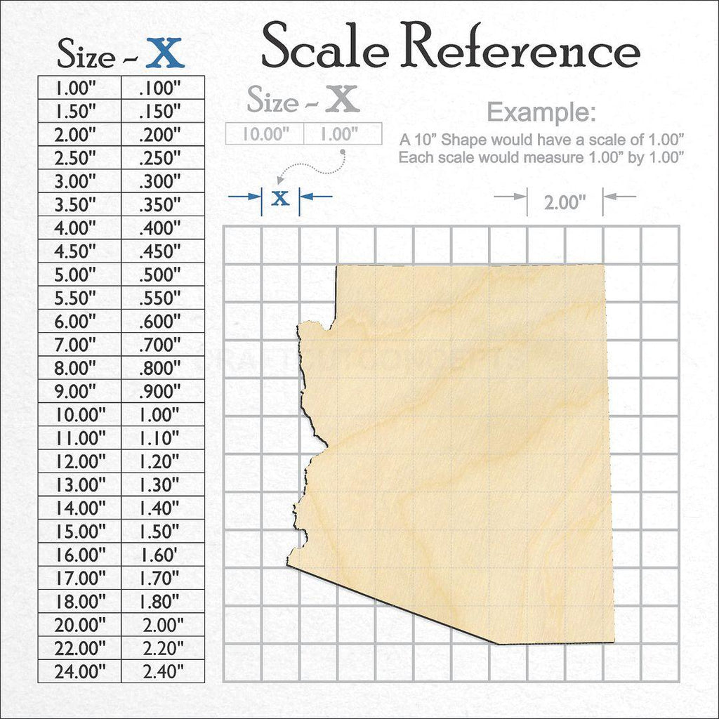 A scale and graph image showing a wood State - Arizona craft blank